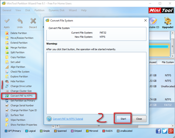 convert taf to ntfs